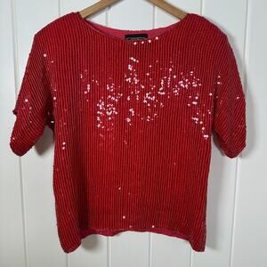 VTG Jean for Joseph Le Bon Top Medium Red 100% Silk Top Sequins Special Occasion